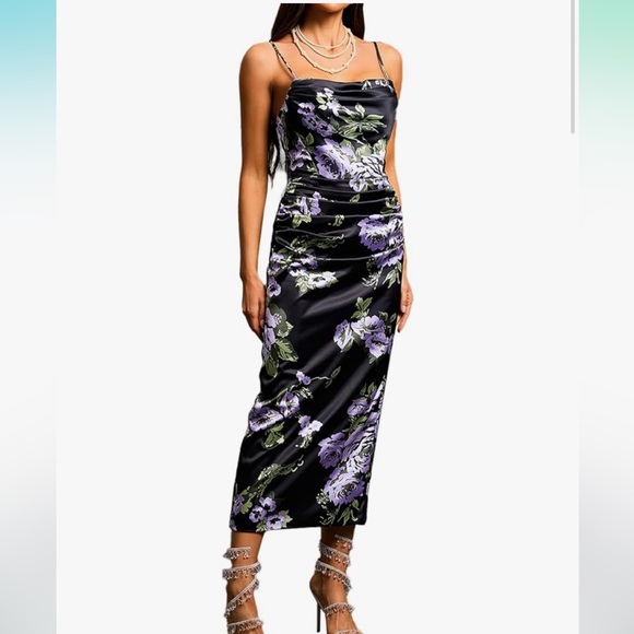 Bella Barnett Black and Purple Floral Midi Dress - Picture 1 of 6